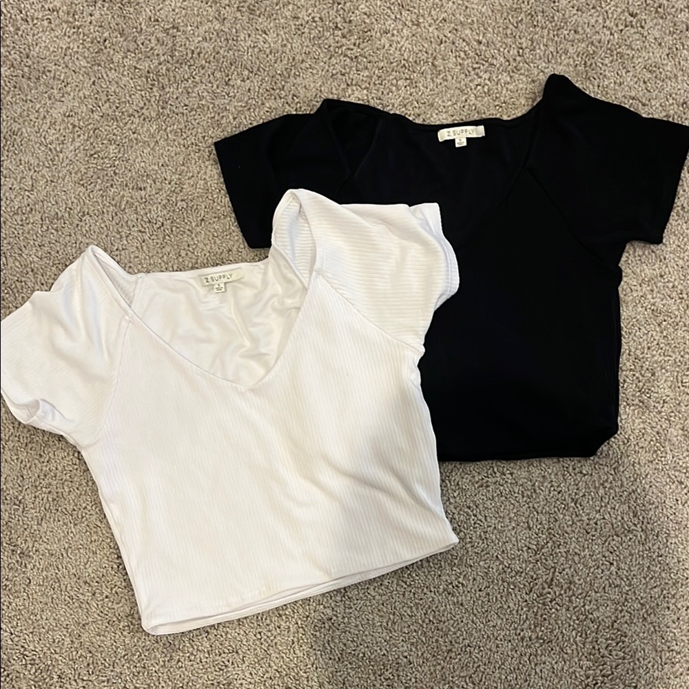 Z Supply Black and White V-Neck Crop Tops